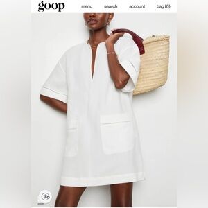 G. Label By Goop White Mini Linen blend Caftan Tunic Blouse Womens sz 10